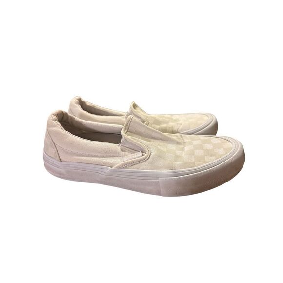 Vans Classic Slip-On White Checkerboard Skate Athletic Shoe Mens Size 5.5 - Picture 1 of 6